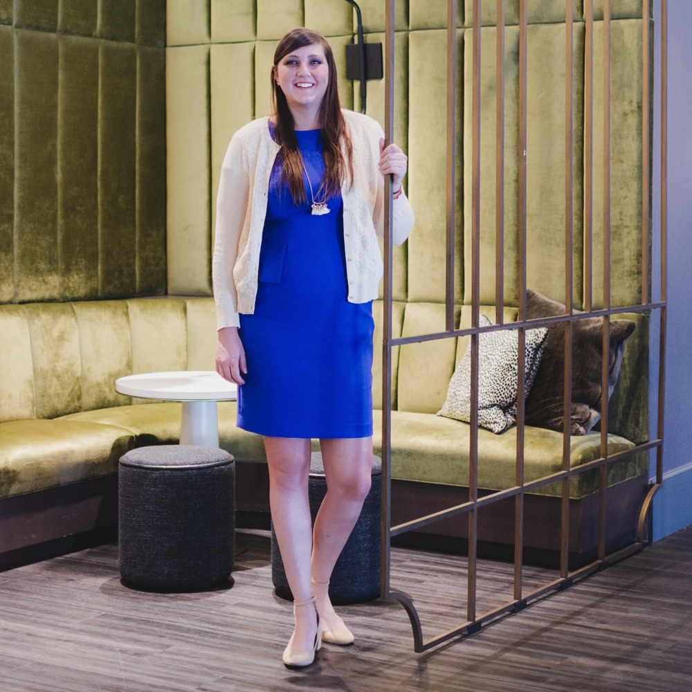 Anne Klein blue peplum dress 14 - Picture 2 of 6